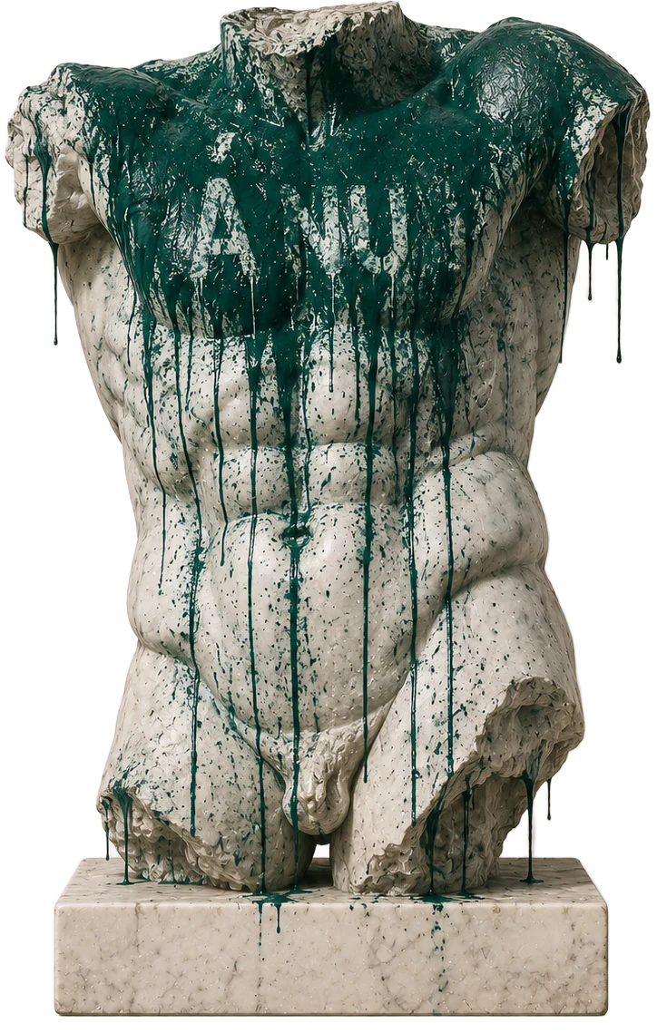 Torse antique en marbre couvert d'une coulée de peinture teal sombre