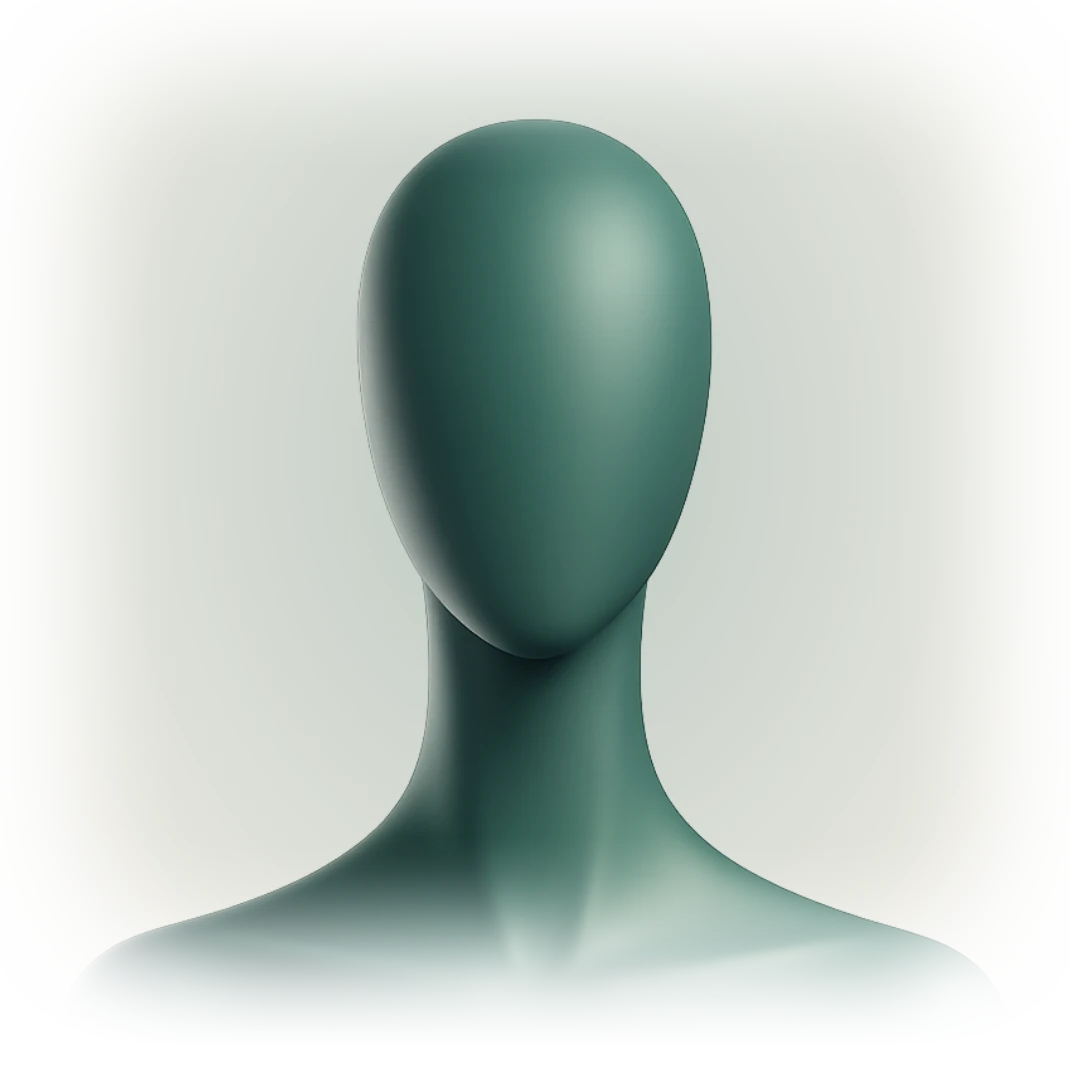 Carole — buste sculptural teal, lisse et sans visage, l'avatar de l'outil interne de Tacelo