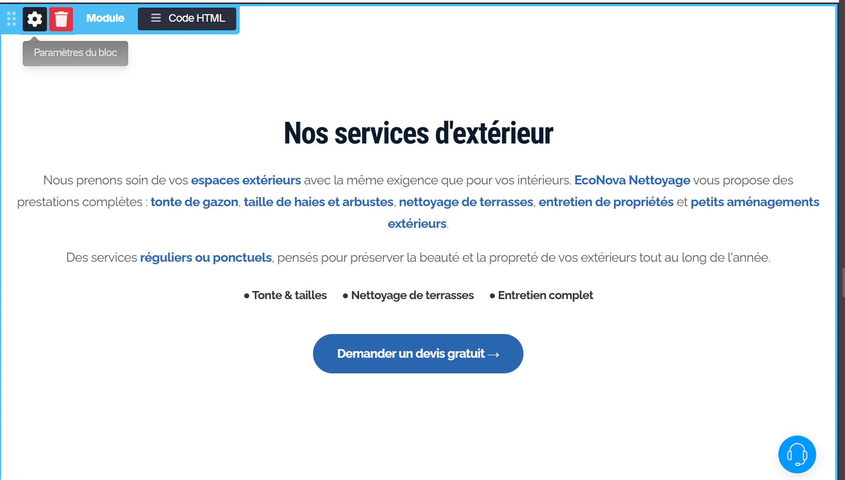 Econova Nettoyage — ancien bloc d'appel à l'action