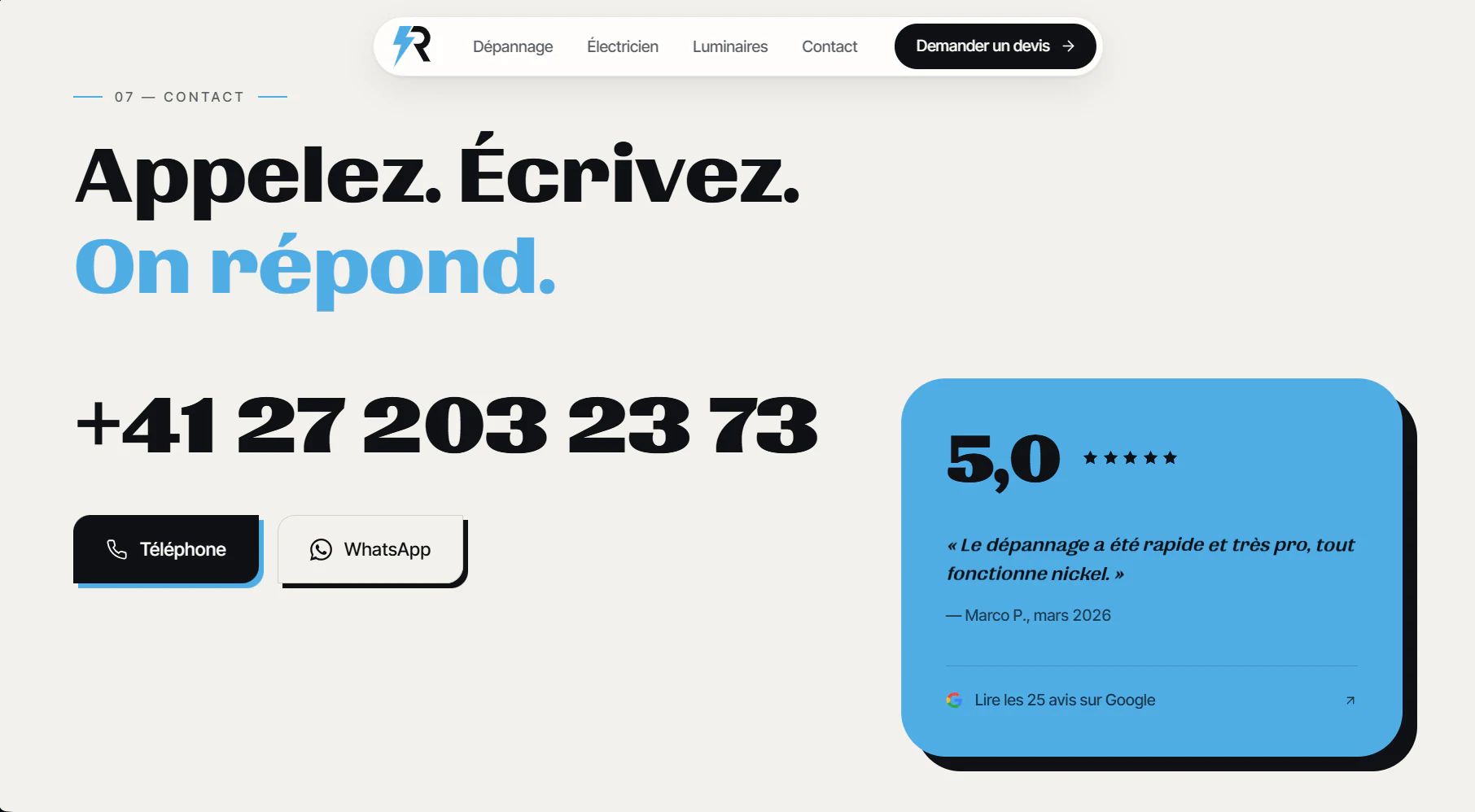 Renobat Électricité — page d'accueil, hero