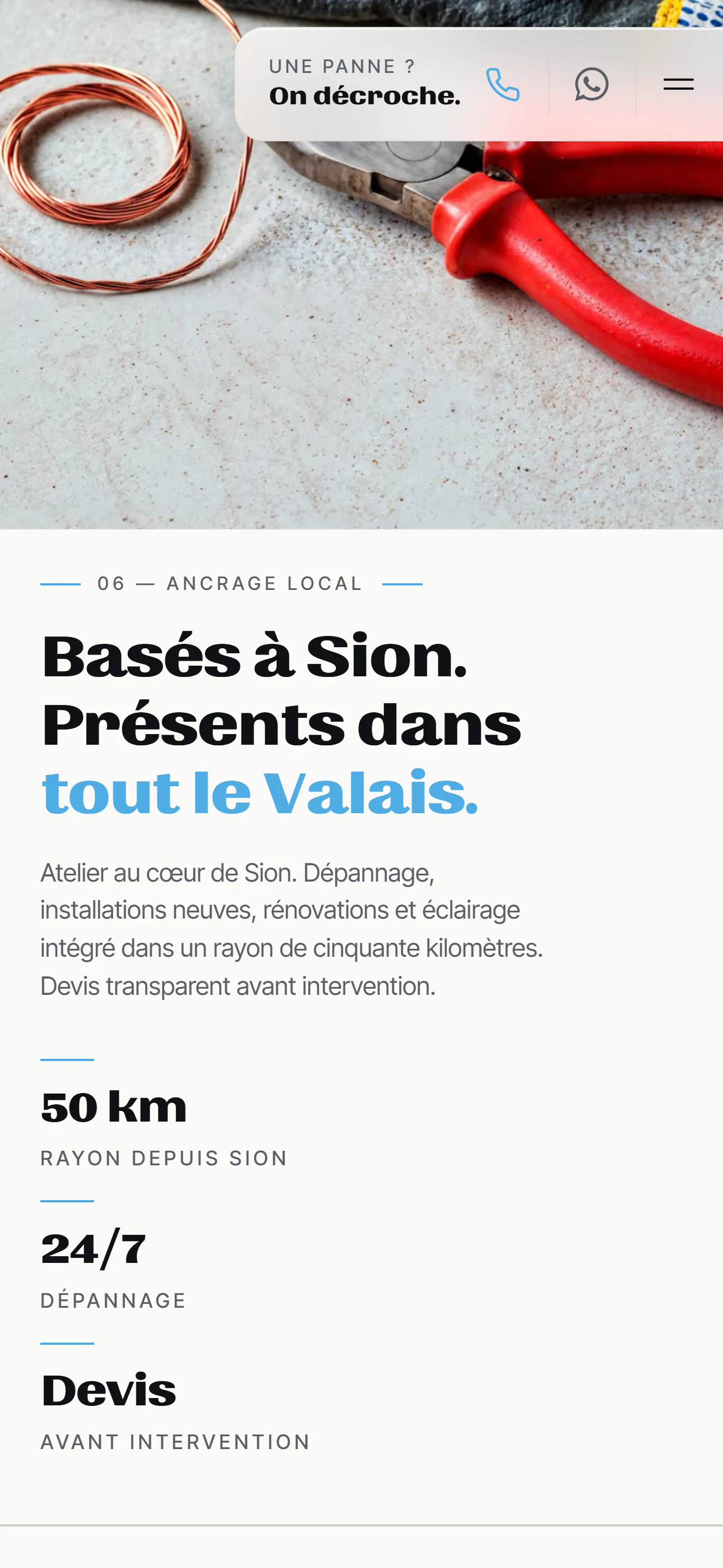 Renobat Électricité — version mobile, page d'accueil
