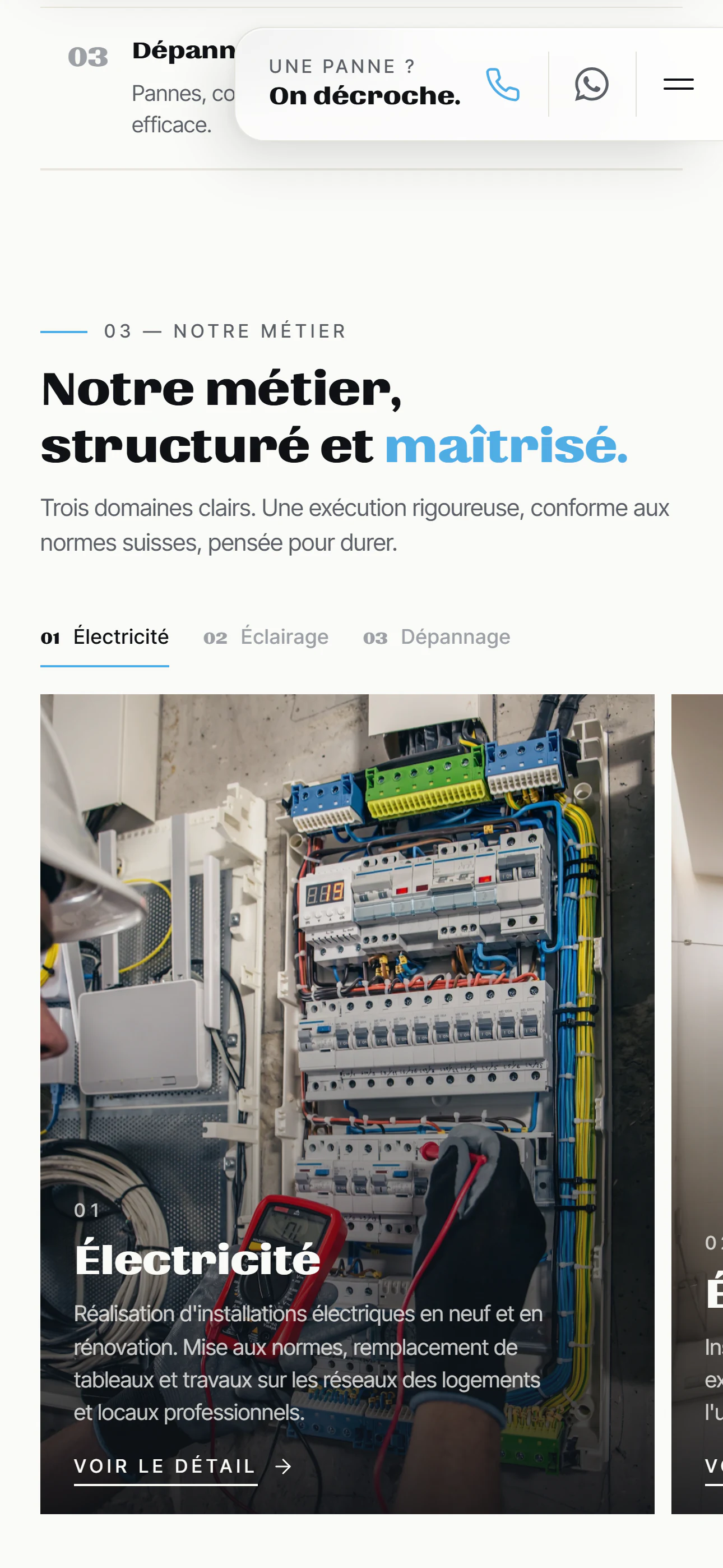Renobat Électricité — version mobile, prestations