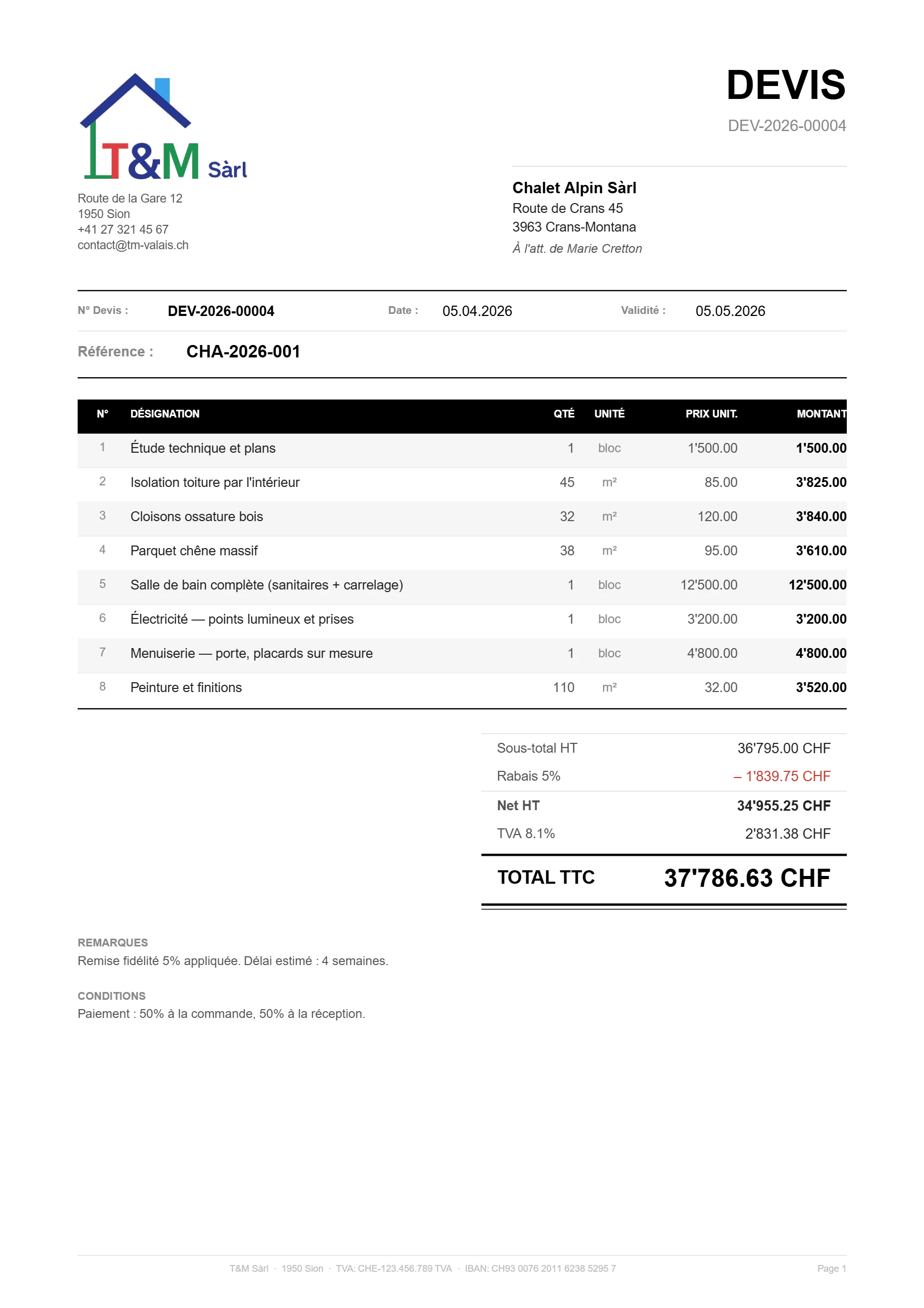 T&M Sàrl — devis généré (document PDF)