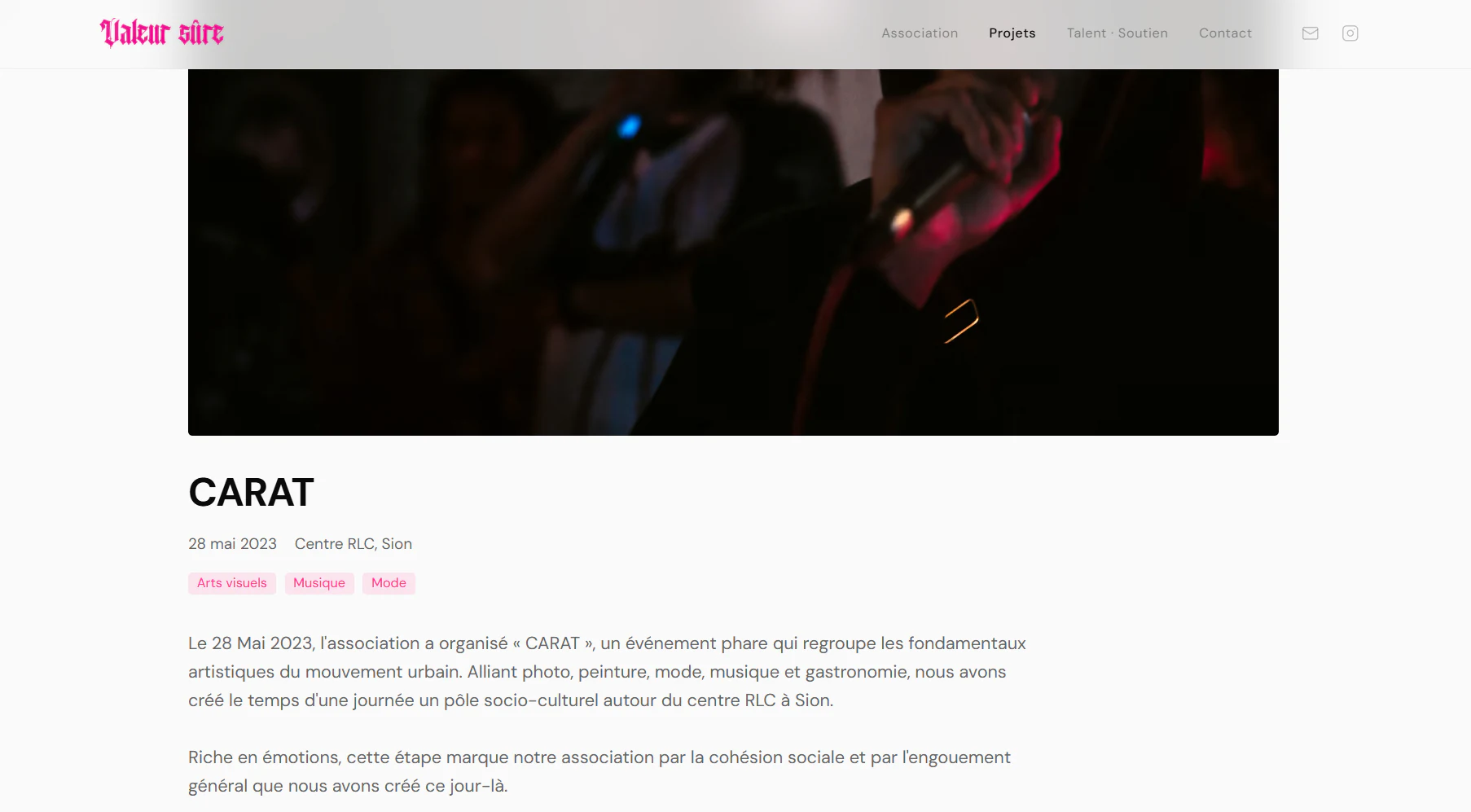 Valeur sûre — page projet CARAT, vue publique d'un événement