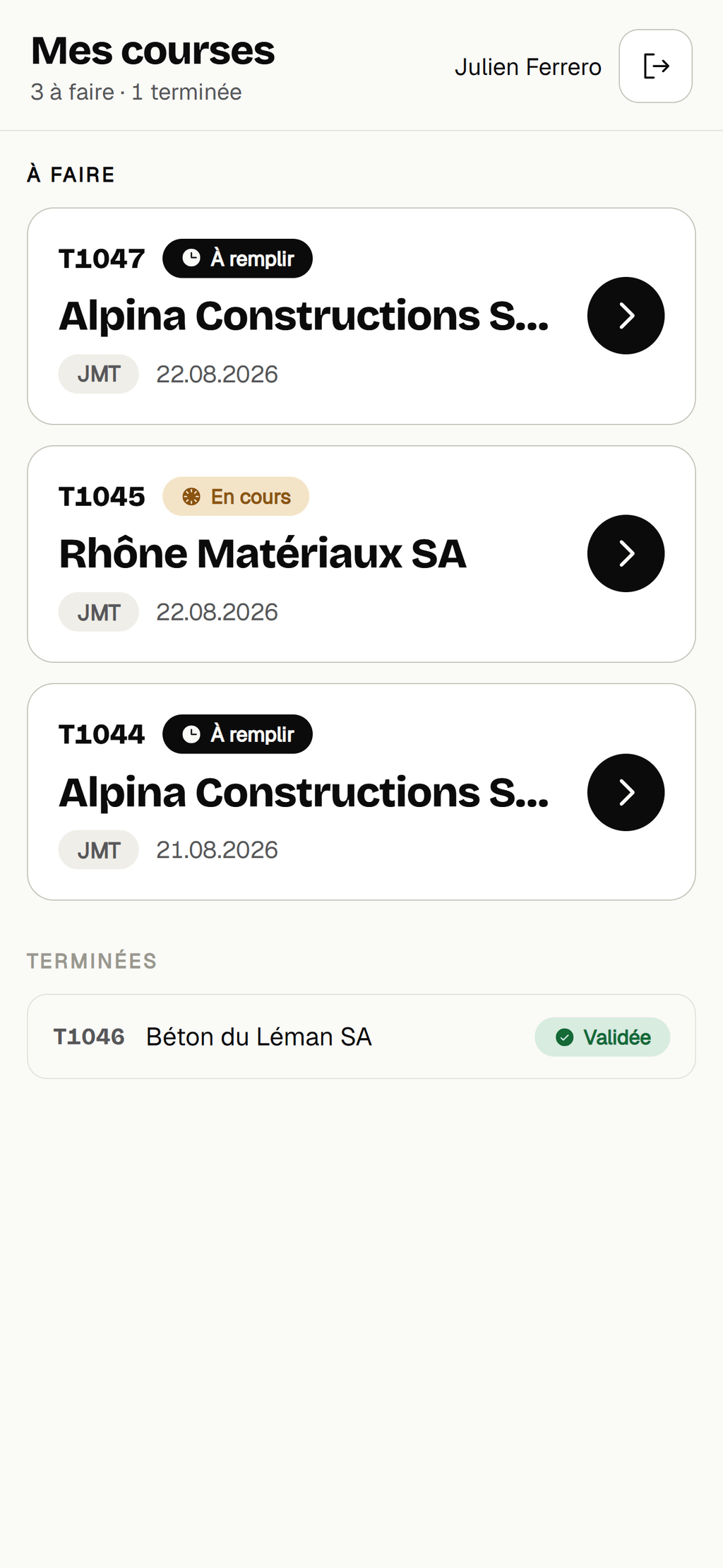 La liste des courses du chauffeur : trois à faire, une terminée.