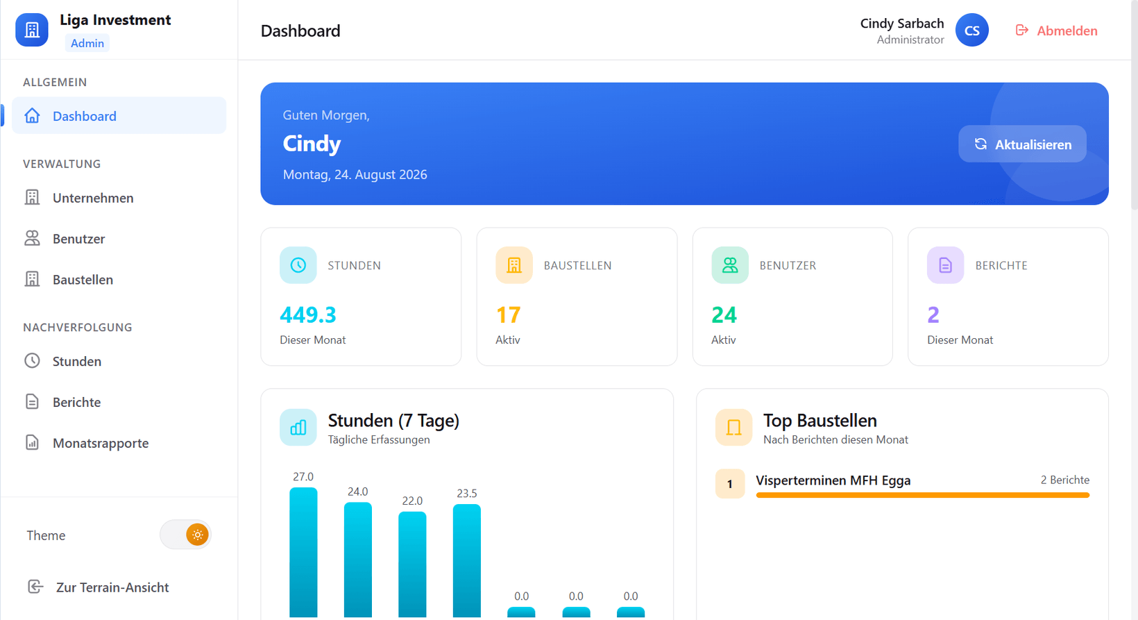 La console de consolidation des heures, côté holding