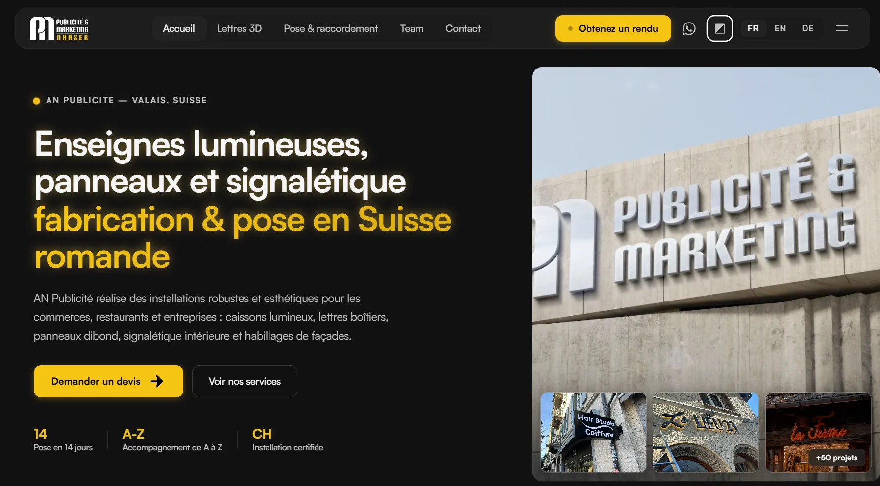 AN Publicité — page d'accueil enseignes lumineuses