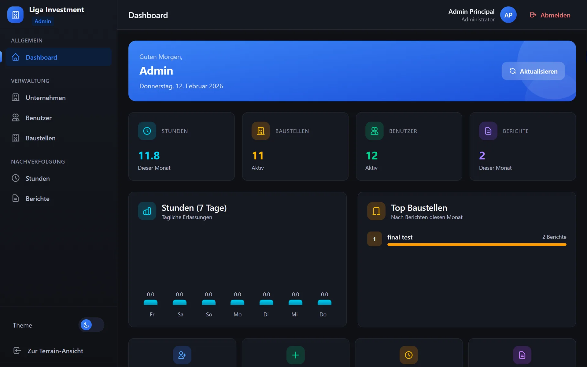 Liga Investment — dashboard principal de la holding