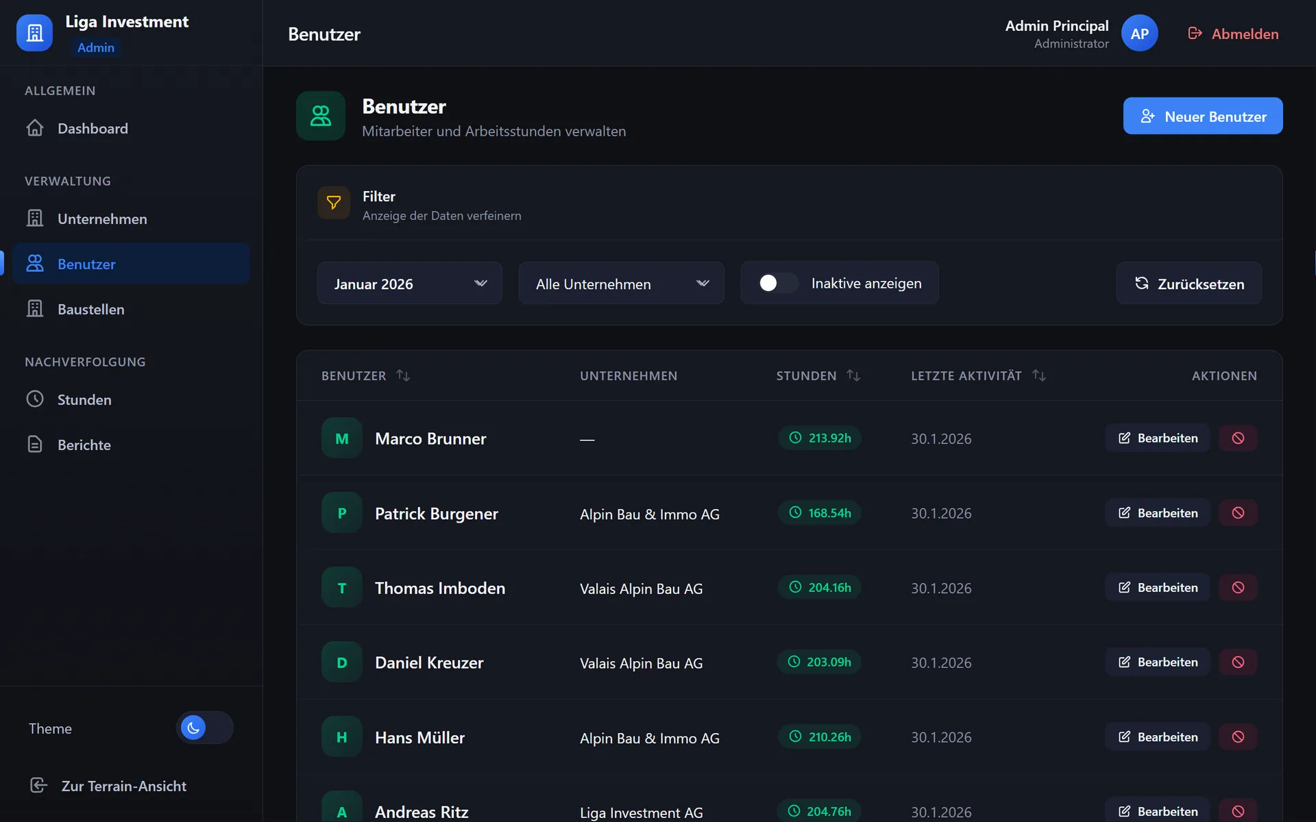 Liga Investment — gestion des utilisateurs