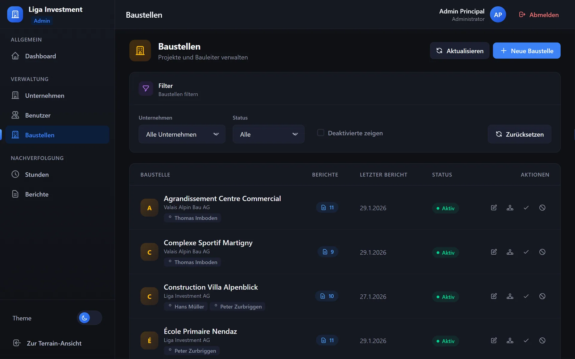 Liga Investment — vue dashboard