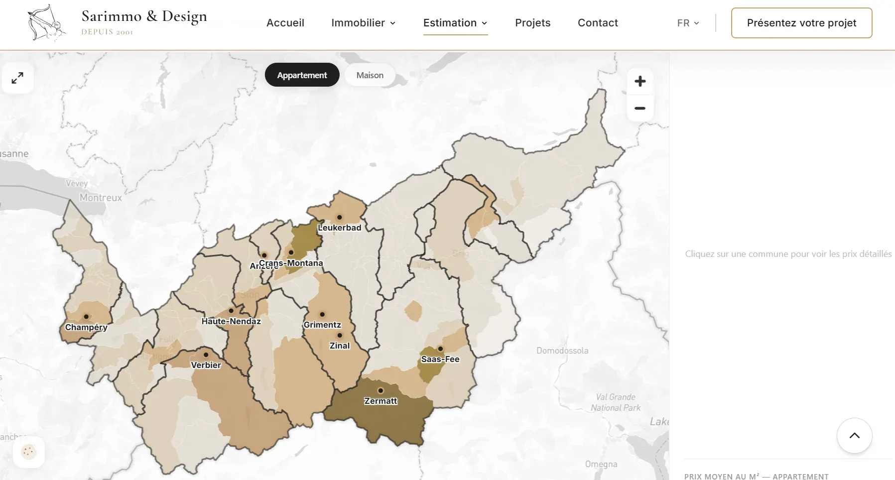 Sarimmo — carte des prix au m² Valais