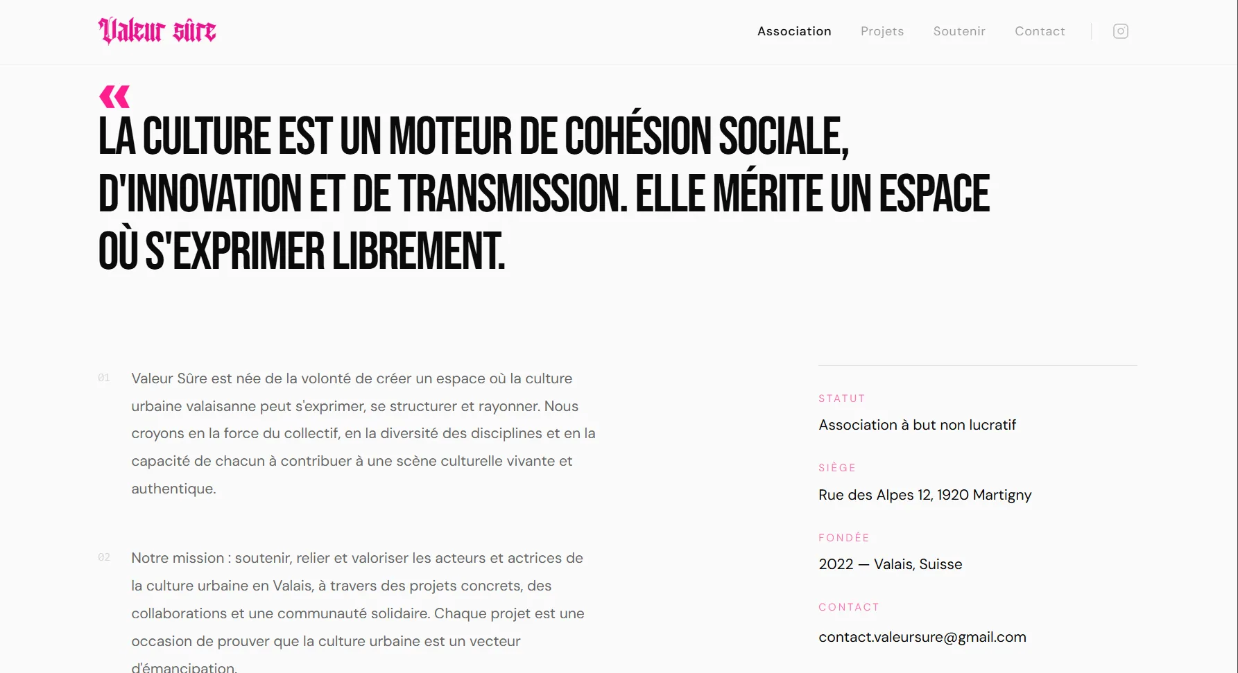 Valeur Sûre — page d'accueil manifeste