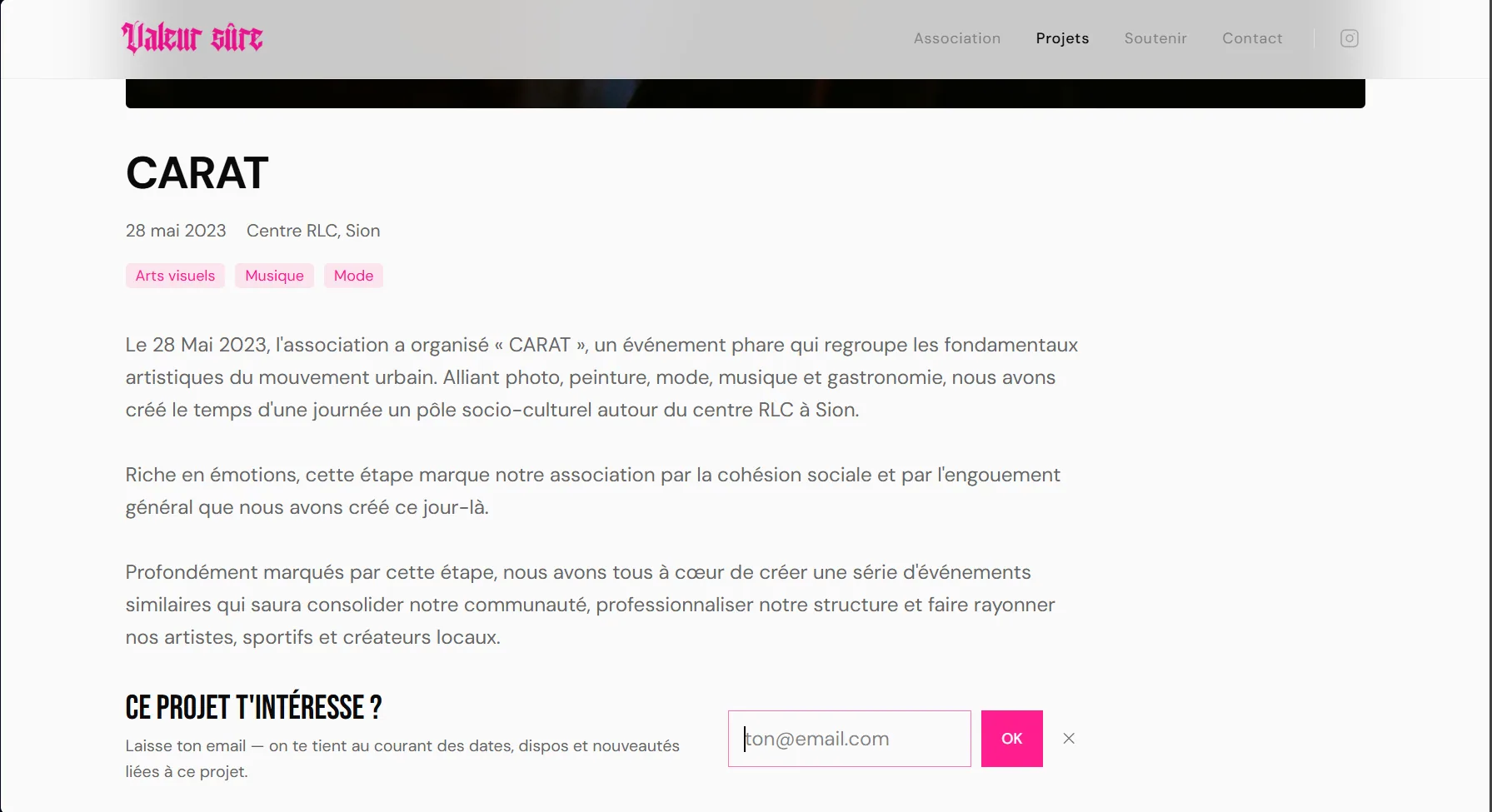 Valeur Sûre — page projets