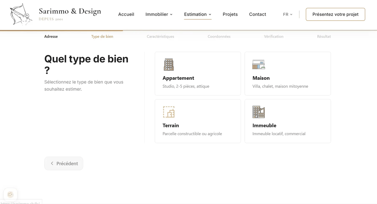 L'étape « Quel type de bien ? » du parcours d'estimation
